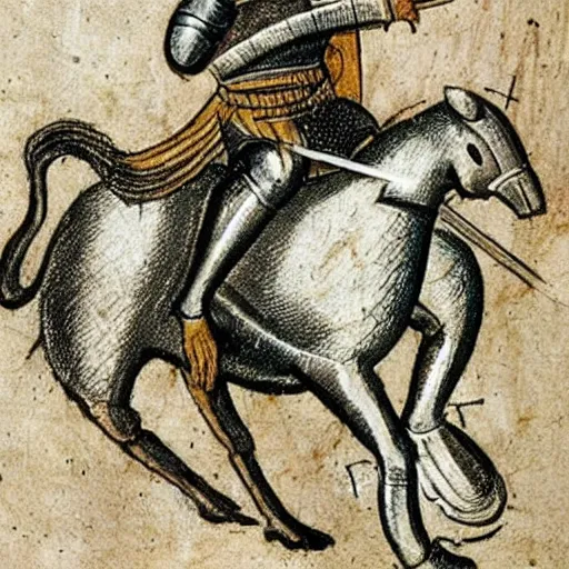 Image similar to medieval drawing of a Knight riding a snail