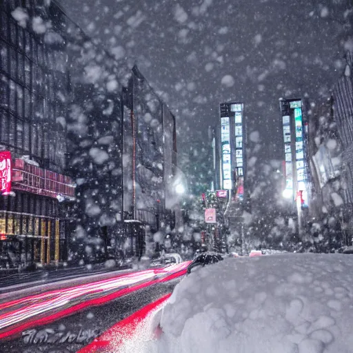 Image similar to dramatic snow storm in Tokyo, hd, 8k,
