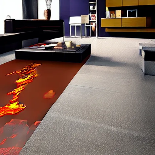Image similar to The floor is minecraft lava themed livingroom