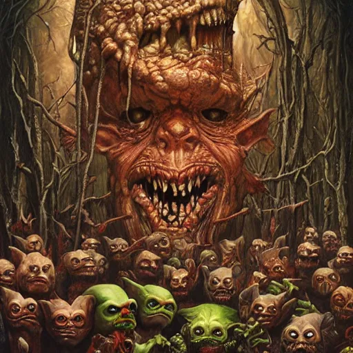 Prompt: goblins, ghouls, and gremlins. art by tomasz alen kopera and glenn fabry.