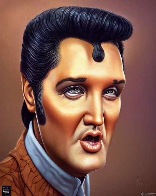 Prompt: Portrait of Elvis Presley Funny cartoonish by Gediminas Pranckevicius H 704 and Tomasz Alen Kopera, masterpiece, trending on artstation