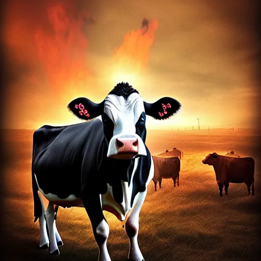 Prompt: a cow in hell
