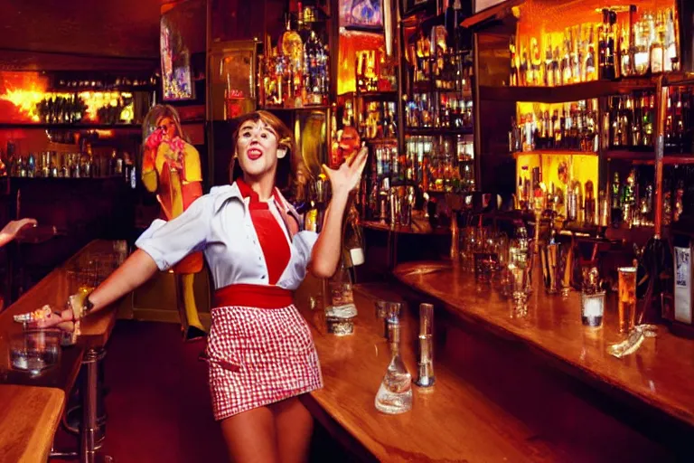 Prompt: singing waitress in a bar by david lachapelle