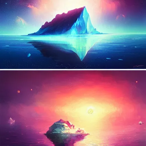 Image similar to iceberg floating in space, by anato finnstark, by alena aenami, by john harris, by ross tran, by wlop, by andreas rocha