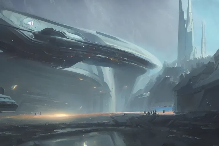 Image similar to a futuristic space port, painting by le nain, trending on artstation