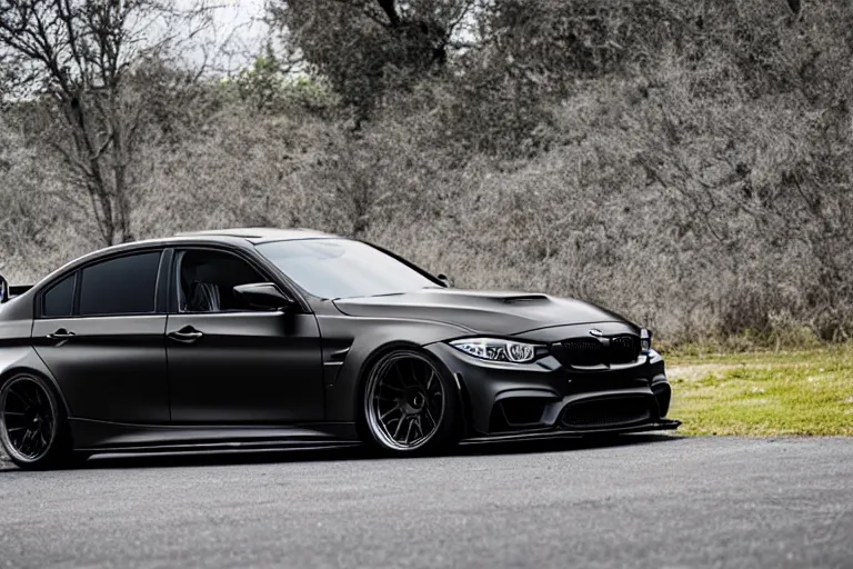 Image similar to Widebody black f80 m3 with hood-exit exhaust