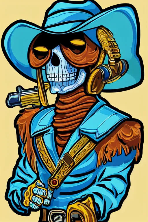 Image similar to A portrait of a skeletor that is a cowboy, sticker, colorful, illustration, highly detailed, smooth and clean vector curves, no jagged lines, vector art, smooth