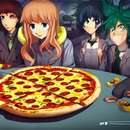 Prompt: pizza with uranium toppings, anime fantasy illustration by tomoyuki yamasaki, kyoto studio, madhouse, ufotable, square enix, cinematic lighting, trending on artstation