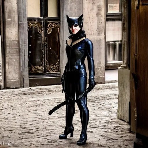 Prompt: Emma Watson as Catwoman, XF IQ4, f/1.4, ISO 200, 1/160s, Sense of Depth, AI enhanced, HDR, in-frame