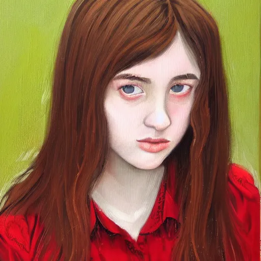 Image similar to https://artbreeder.b-cdn.net/imgs/e304bf5b490f19c85cd53281a2de.jpeg portrait of a welsh teenage girl with brown hair, glowing skin, delicate features, amelie poulain, fantasy, intricate, elegant, dress shirt, highly detailed, digital painting, artstation, concept art, smooth, sharp focus, illustration, art by Krenz Cushart and Artem Demura and alphonse mucha