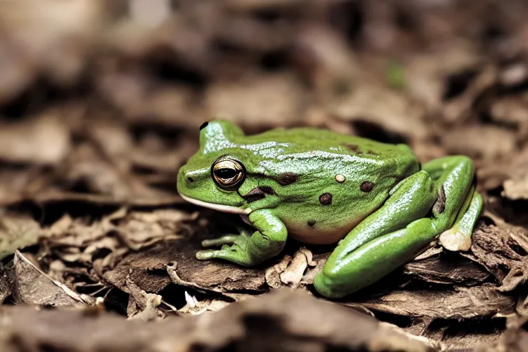 Prompt: photograph of a frog merchant.