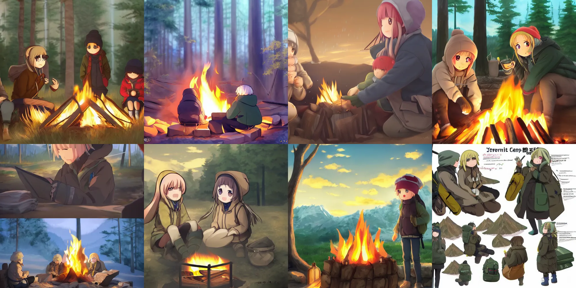 Prompt: yuru camp anime campfire trending on artstation wlop