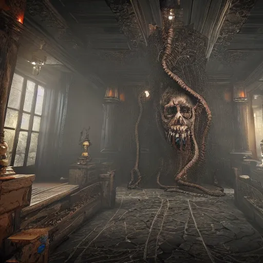 Prompt: a scary, angry, lovecraftian ai, extremely intricate details, unreal engine render, 4 k