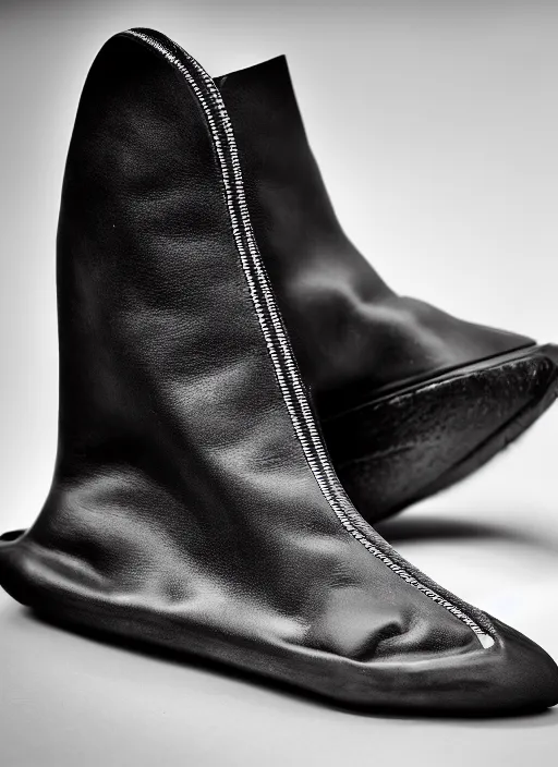 Image similar to hyperrealistic and heavy detailed product photo rick owens shoe of batman, in front of white back drop, whole shoe is in picture, leica sl 2 5 0 mm, vivid color, high quality, high textured, real life