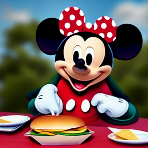 Prompt: mickey mouse eating a burger