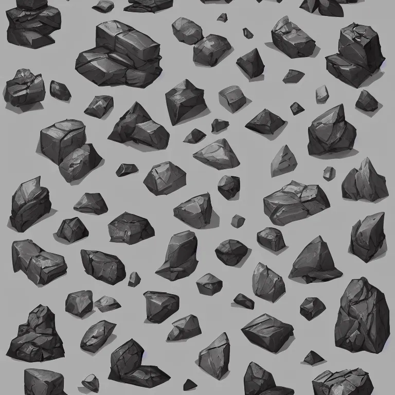 Image similar to a bunch of different shapes and sizes of rocks, concept art by senior environment artist, polycount contest winner, environmental art, concept art, 2 d game art, polycount