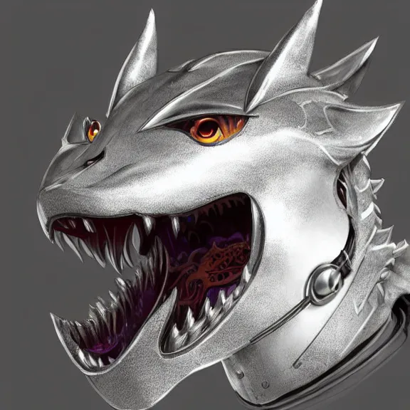 Prompt: close up headshot of a cute beautiful stunning anthropomorphic female robot dragon, with metal cat ears, with sleek silver metal armor, glowing OLED visor, facing the camera, high quality maw open and about to eat you, you being dragon food, the open maw being detailed and soft and warm looking, highly detailed digital art, furry art, anthro art, sci fi, warframe art, destiny art, high quality, 3D realistic, dragon mawshot, maw art, furry mawshot, macro art, dragon art, Furaffinity, Deviantart