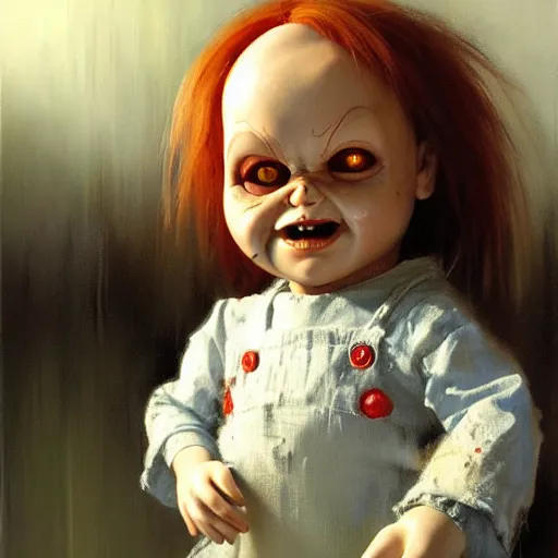 Prompt: the doll chucky, oil painting, by greg rutkowski