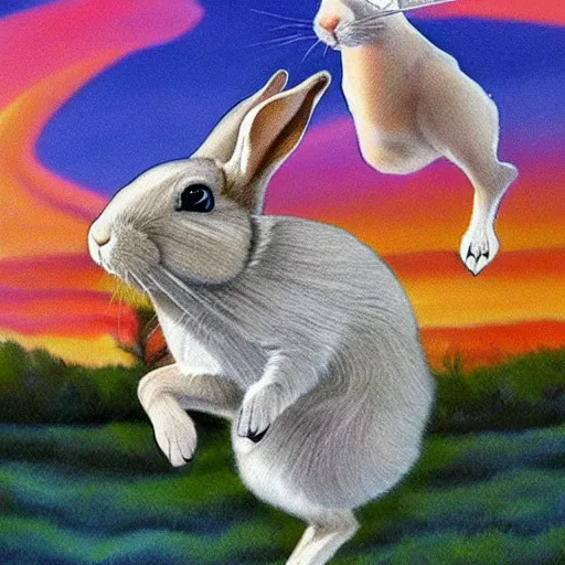 Image similar to a rabbit jumping to the moon