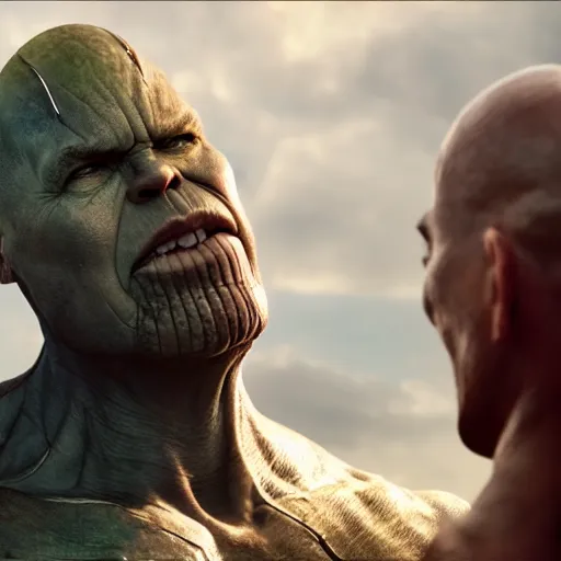Image similar to Anorexic thanos, movie still, cinematic