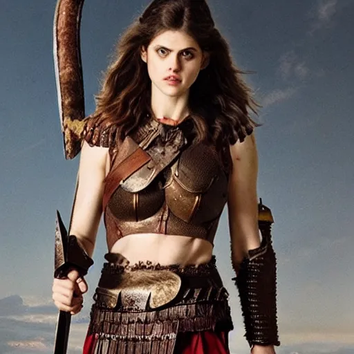 Image similar to full body photo of alexandra daddario as a barbarian warrior