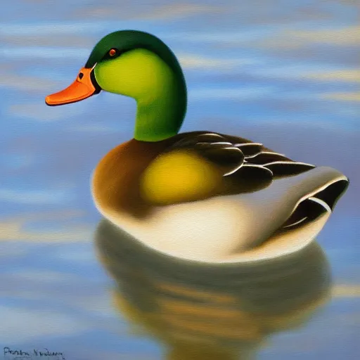 Prompt: a duck on the prowl oil painting frank mason