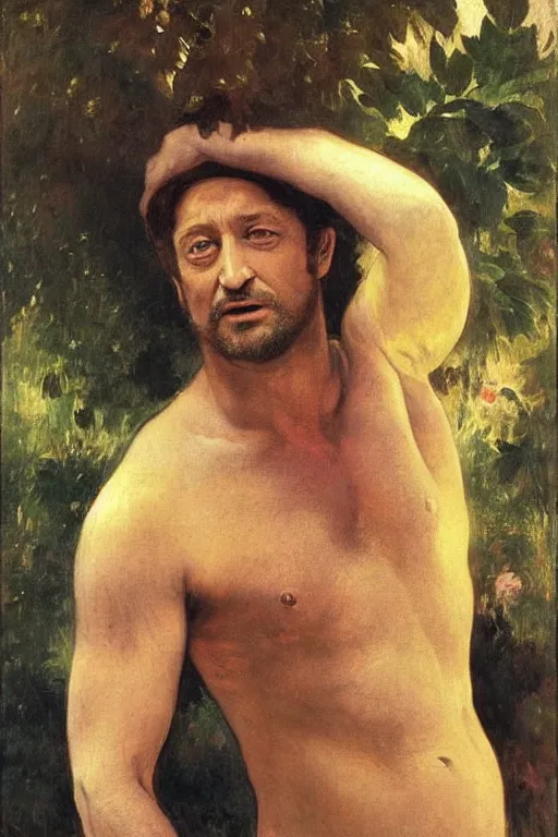 Image similar to actor gerard butler, by bouguereau and gauguin