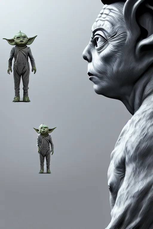 Prompt: digital masterpiece illustration concept art of porcelain statue elon musk as baby yoda, sideview waist up, extremely detailed and intricate complexity, epic composition, magical atmosphere, cinematic lighting, wide long shot, trending on artstation, 8 k