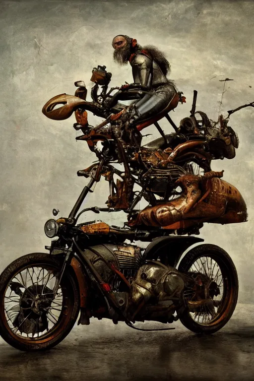 Image similar to full color hd photo of a motorcycle, octane render 4 k, by hieronymus bosch, joel peter witkin, annie liebovitz. gustave dore, hr giger, zdzisław beksinski, epic, artstation, cgisociety, weta, disney