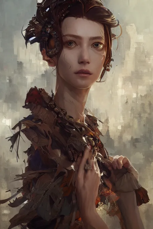 Image similar to A masterpiece portrait of a Incredibly beautiful queer Syberian post apocalyptic shaman girl . medium shot, intricate, elegant, highly detailed. trending on artstation, digital art, by Stanley Artgerm Lau, WLOP, Rossdraws, James Jean, Andrei Riabovitchev, Marc Simonetti, Yoshitaka Amano