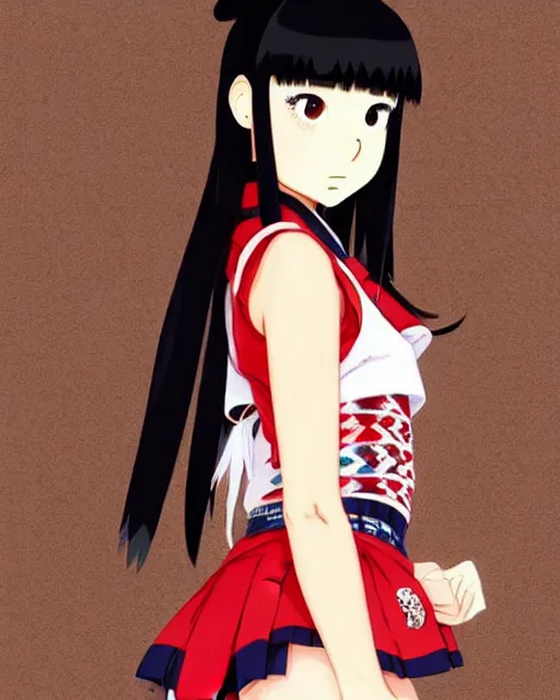 Prompt: a beautiful! boyish! amber midthunder alluring gravure! model, wearing japanese school girl outfit with mayan pattern and native style, aztec street fashion, gapmoe yandere grimdark, trending on pixiv fanbox, painted by greg rutkowski makoto shinkai takashi takeuchi studio ghibli, akihiko yoshida