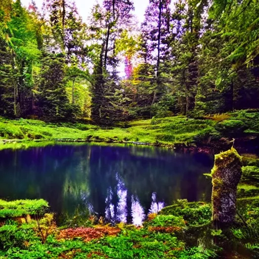 Image similar to a small hidden lake in the forest, beautiful art