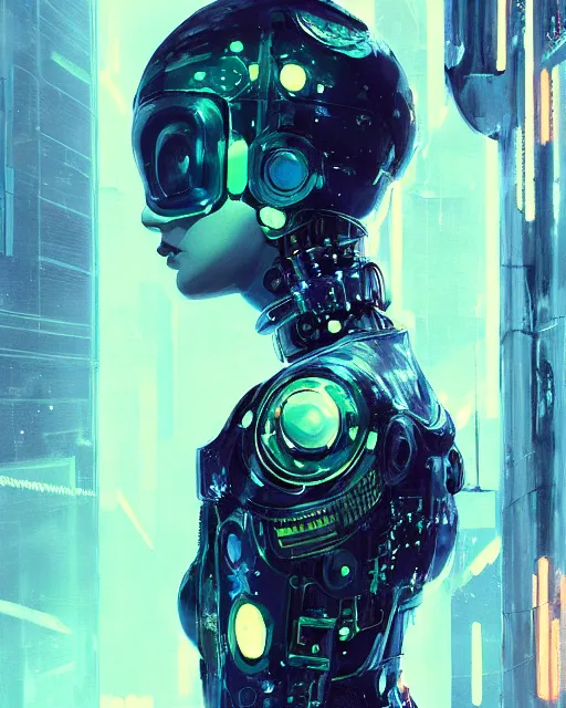 Image similar to detailed portrait cybernetic woman, cyberpunk futuristic neon, reflective puffy coat, decorated with traditional japanese ornaments by ismail inceoglu dragan bibin hans thoma greg rutkowski alexandros pyromallis nekro rene maritte illustrated, perfect face, fine details, realistic shaded, fine - face, pretty face