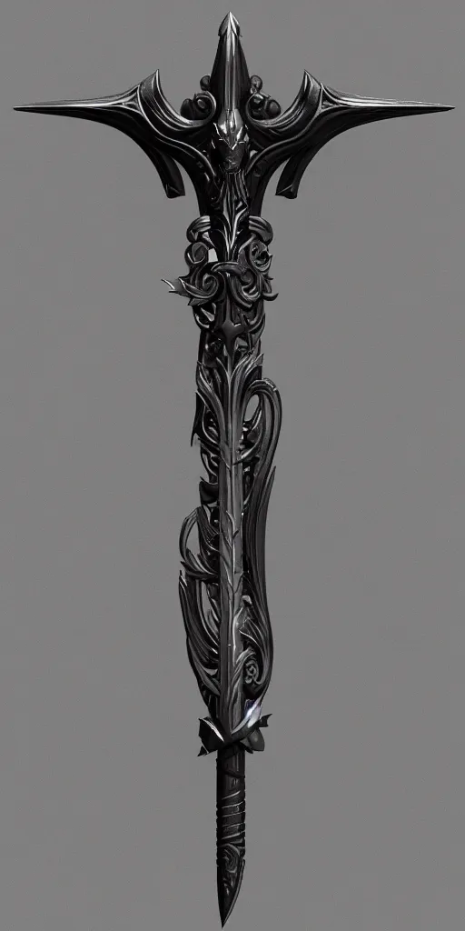 Image similar to a black and silver sword skull crest, ornament, weapon, a 3 d render by dom qwe, trending on polycount, artstation, hard surface modeling, zbrush, symmetry