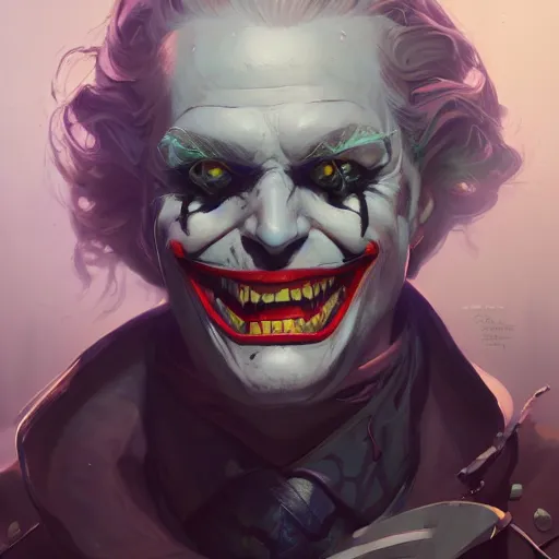 Image similar to portrait of a cybernetic joker, cyberpunk concept art by pete mohrbacher and artgerm and wlop and greg rutkowski and deathburger, digital art, highly detailed, intricate, sci-fi, sharp focus, Trending on Artstation HQ, deviantart, unreal engine 5, 4K UHD image