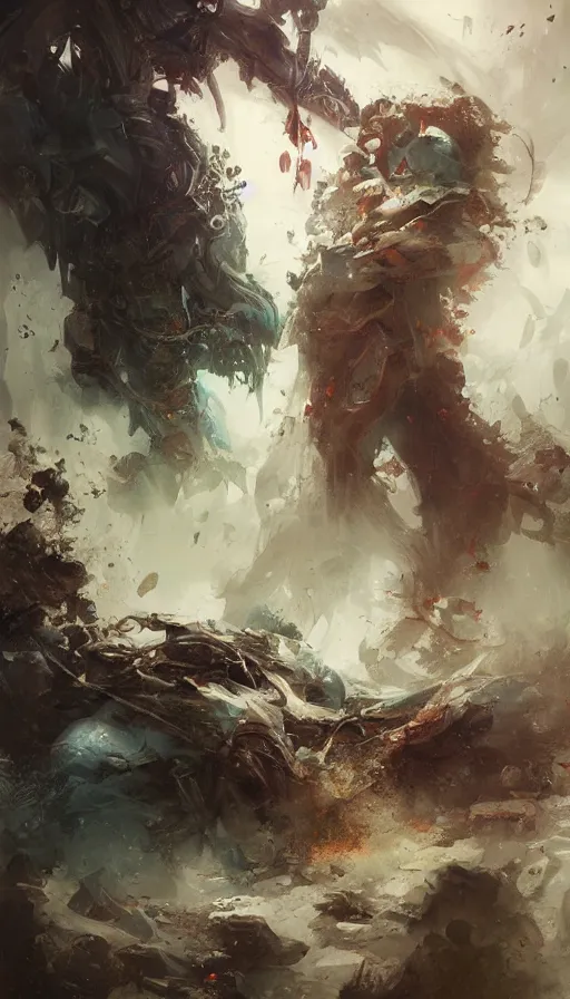 Prompt: life and death mixing together, by ruan jia