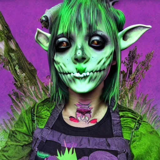 Image similar to eco punk, goblin girl goth,