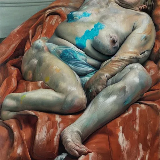 Image similar to high quality high detail painting by lucian freud and jenny saville, hd, loose, turquoise