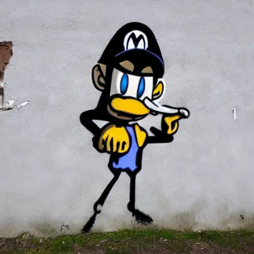 Image similar to Graffiti of Waluigi by Banksy,