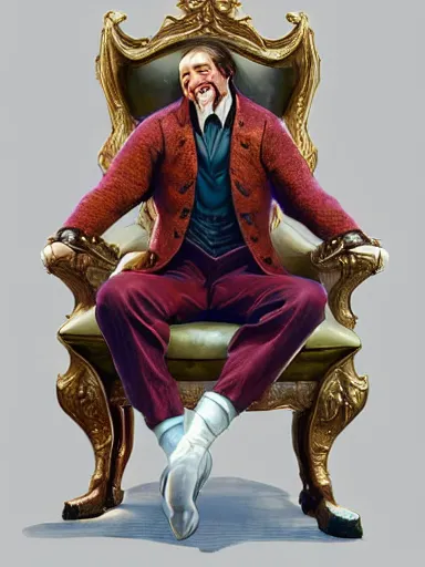 Prompt: a pleasured happy noble man siting in his armchair. intricate, elegant, highly detailed, digital painting, artstation, concept art, sharp focus, illustration, by justin gerard and artgerm, 8 k