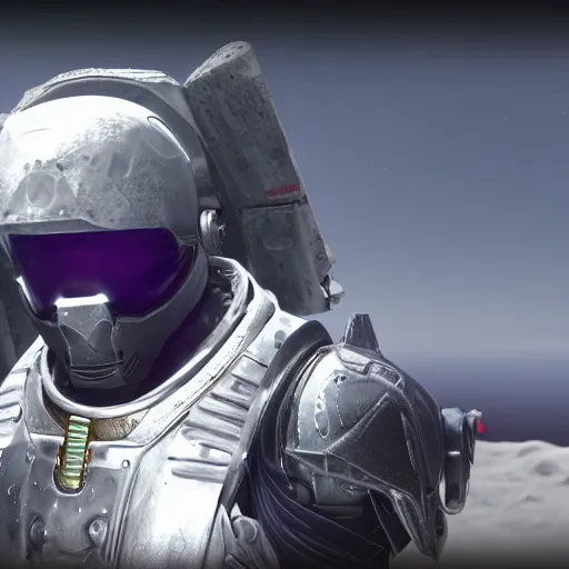 Image similar to destiny warlock with amazing and beautiful armor traveling on the moon 4 k photorealistic