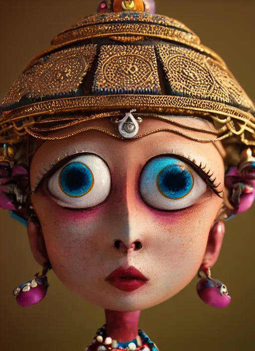 Image similar to closeup portrait of tin toy india sari girl trap, depth of field, zeiss lens, detailed, symmetrical, centered, fashion photoshoot, by nicoletta ceccoli, mark ryden, lostfish, breathtaking, 8 k resolution, extremely detailed, beautiful, establishing shot, artistic, hyperrealistic, octane render