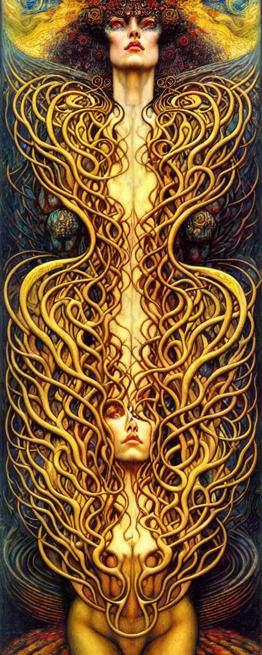 Image similar to Divine Chaos Engine by Karol Bak, Jean Delville, William Blake, Gustav Klimt, and Vincent Van Gogh, symbolist, visionary