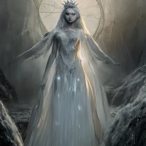 Prompt: kerli koiv as a ice queen full ball gown dress, darkwave, darksynth, concept art, sharp, digital matte painting, art by luis royo, greg rutkowski, wlop, dramatic lighting, trending on artstation