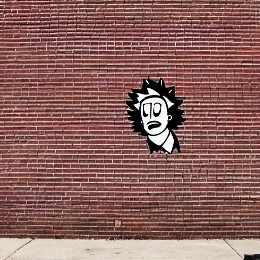 Prompt: a wall of bricks with rick Sanchez’s face and in between the bricks is mortar with Morty smith’s face