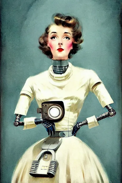 Image similar to ( ( ( ( ( 1 9 5 0 s retro future android robot mobile pretty actress. muted colors., ) ) ) ) ) by jean - baptiste monge,!!!!!!!!!!!!!!!!!!!!!!!!!