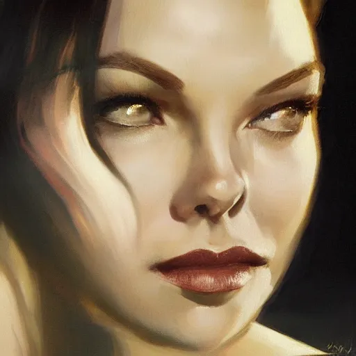 Image similar to closeup portrait of a young vivian leigh, sad face, chiaroscuro, city background, golden hour, dramatic lighting, complementary contrast, high detail, painted by greg rutkowski, painted by igor kieryluk, trending on artstation