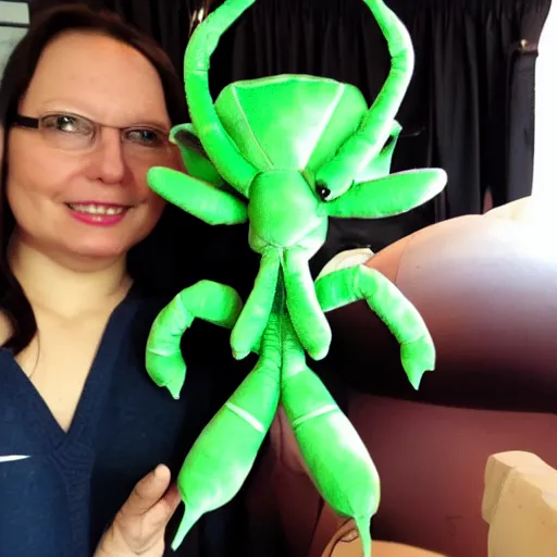 Image similar to i won this scyther plushie from the claw machine