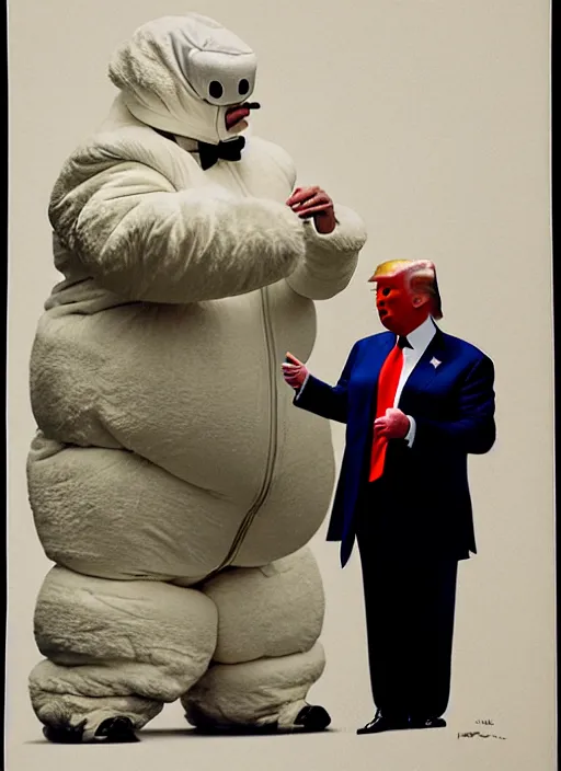 Image similar to donald trump dressed as the michelin man, highly detailed, sharp focus, matte painting, by isaac levitan and asher brown durand,