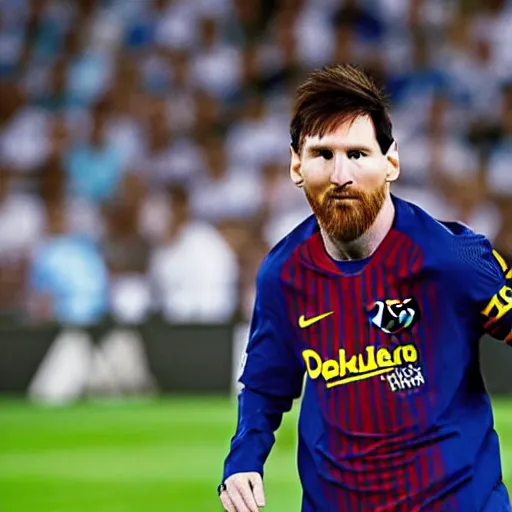 Image similar to “A medium shot photograph of Lionel Messi in a Real Madrid shirt”